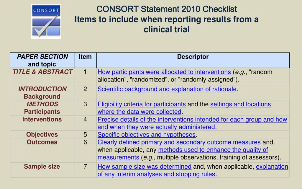 consort statement 2010 checklist consort