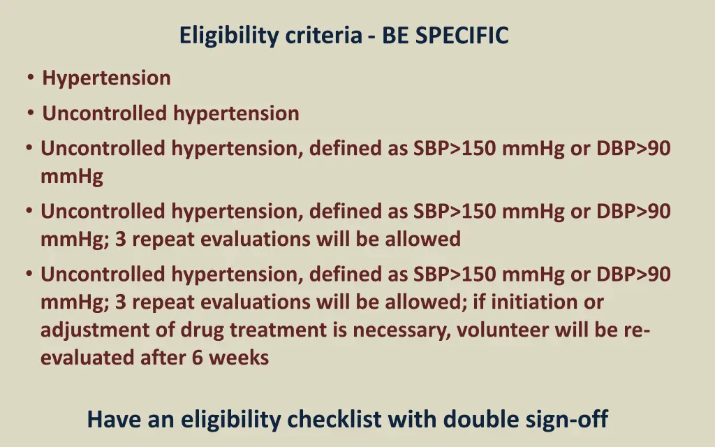 eligibility criteria be specific