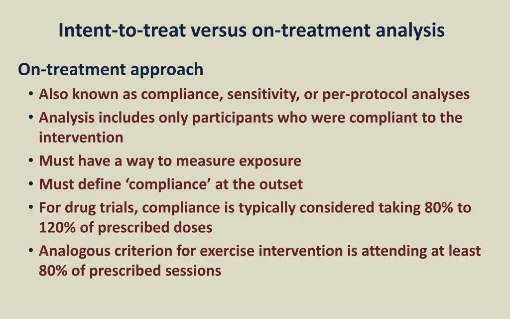 intent to treat versus on treatment analysis 1