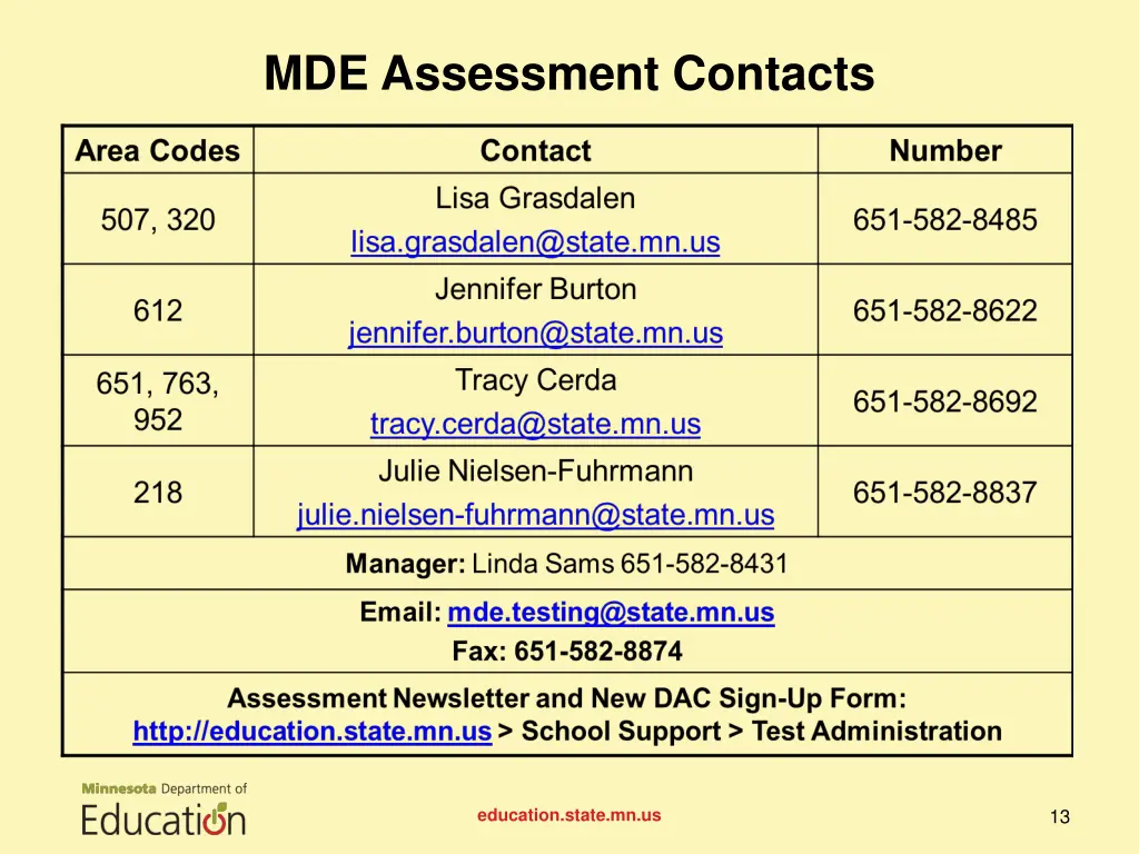 mde assessment contacts