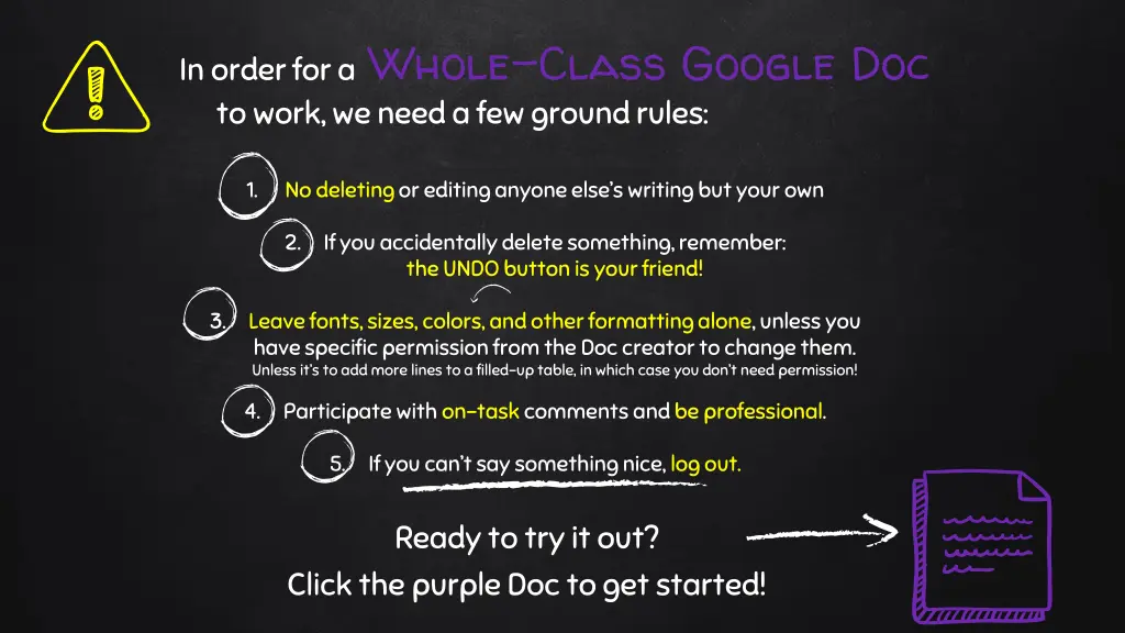 in order for a whole class google doc to work