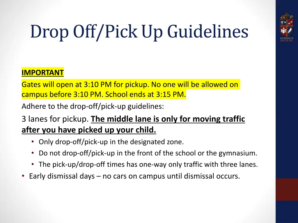 drop off pick up guidelines