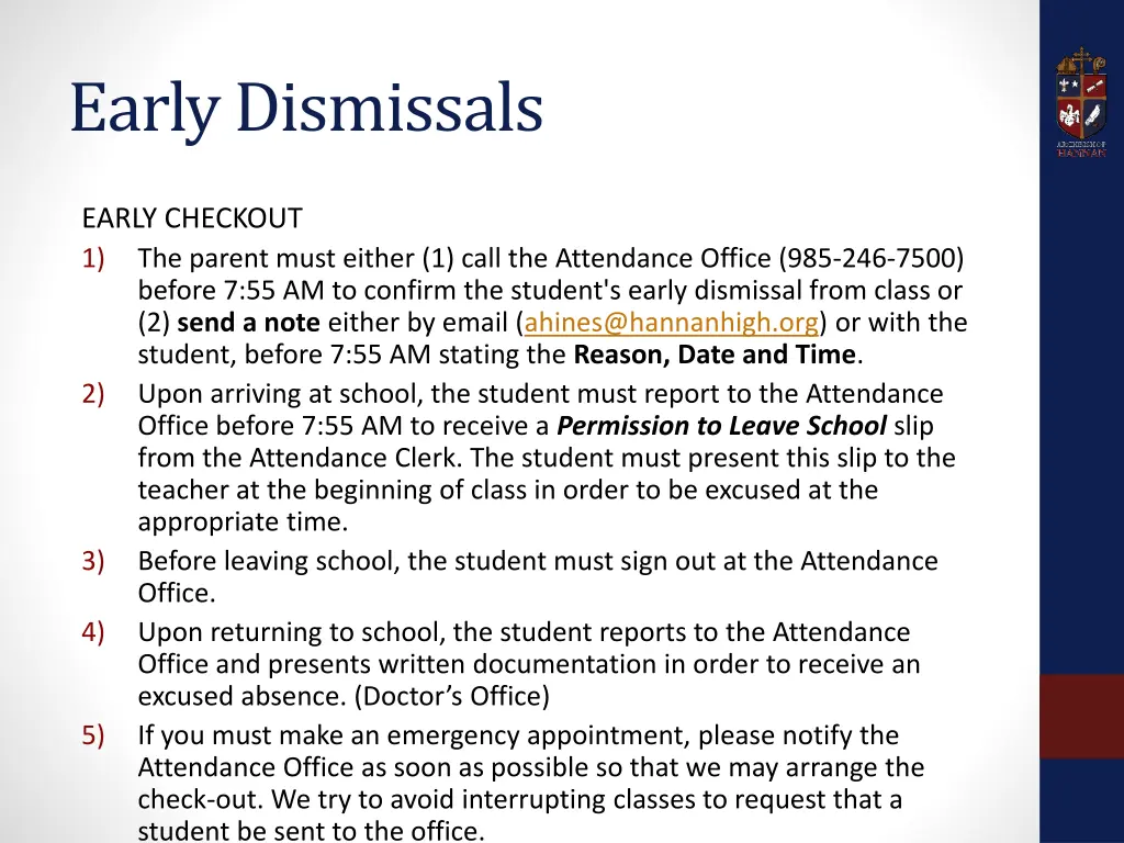 early dismissals