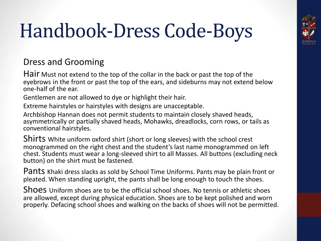 handbook dress code boys