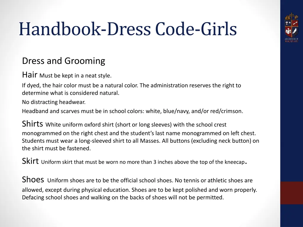handbook dress code girls