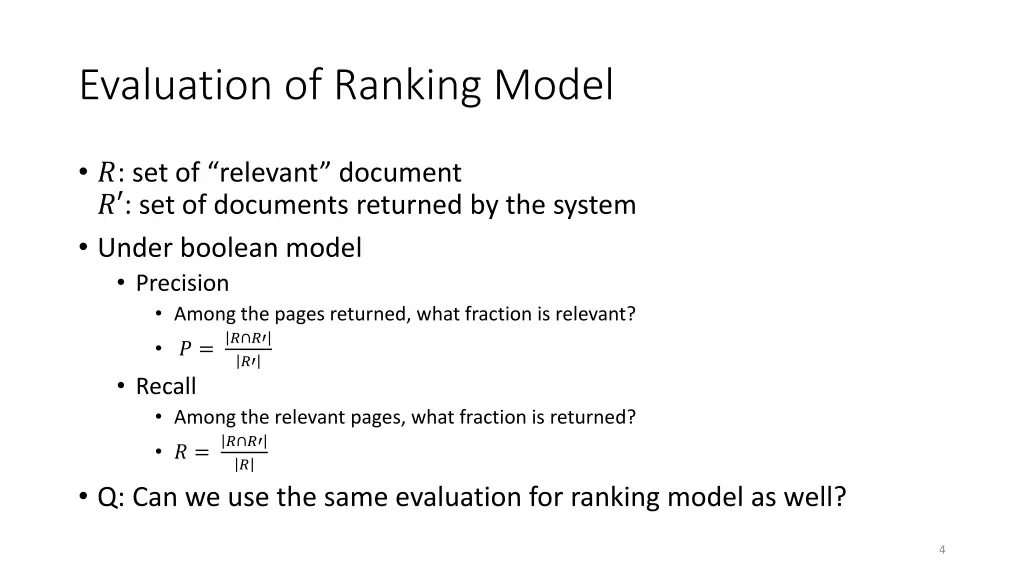 evaluation of ranking model