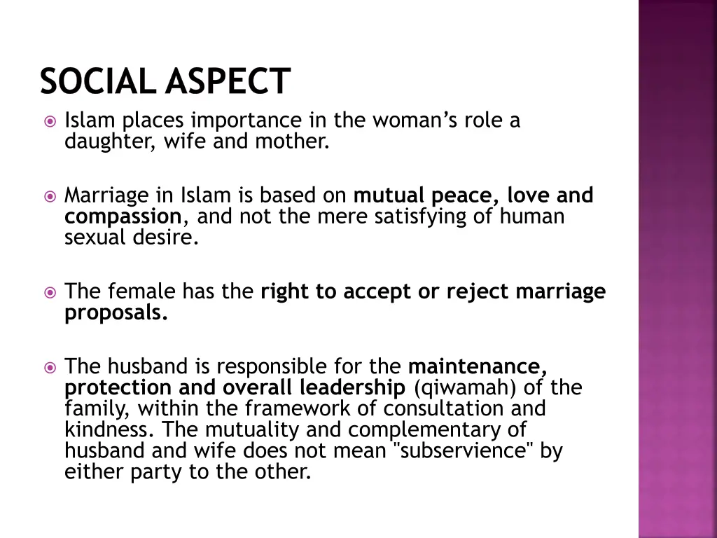 social aspect islam places importance