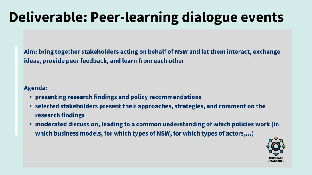 deliverable peer learning dialogue events
