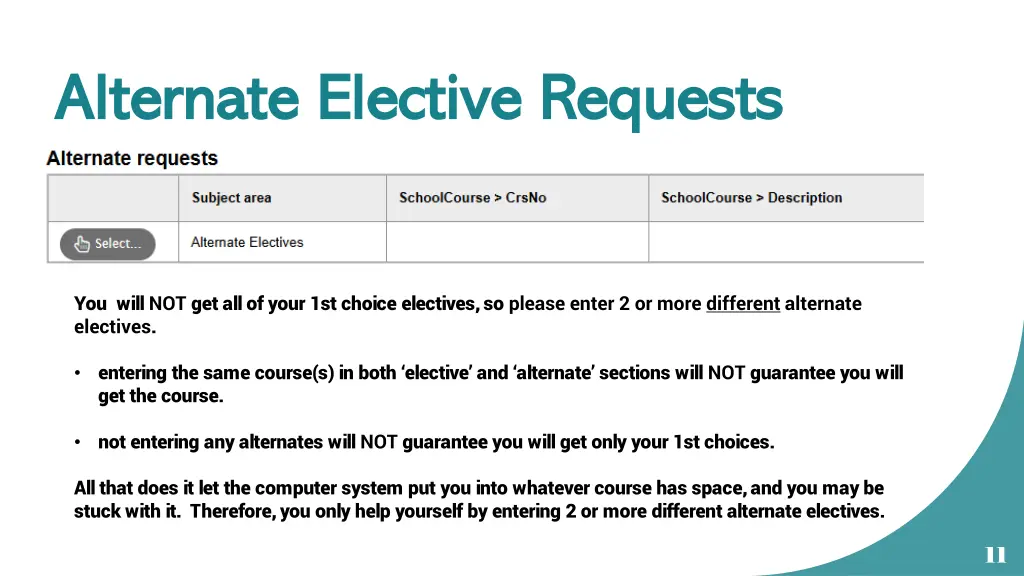 alternate elective requests alternate elective
