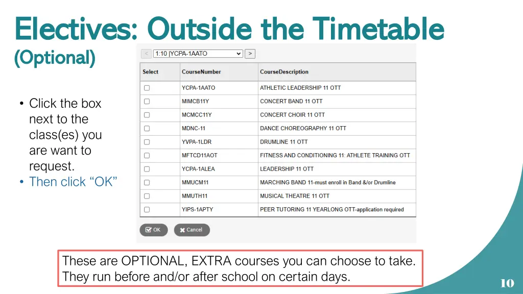 electives outside the timetable electives outside