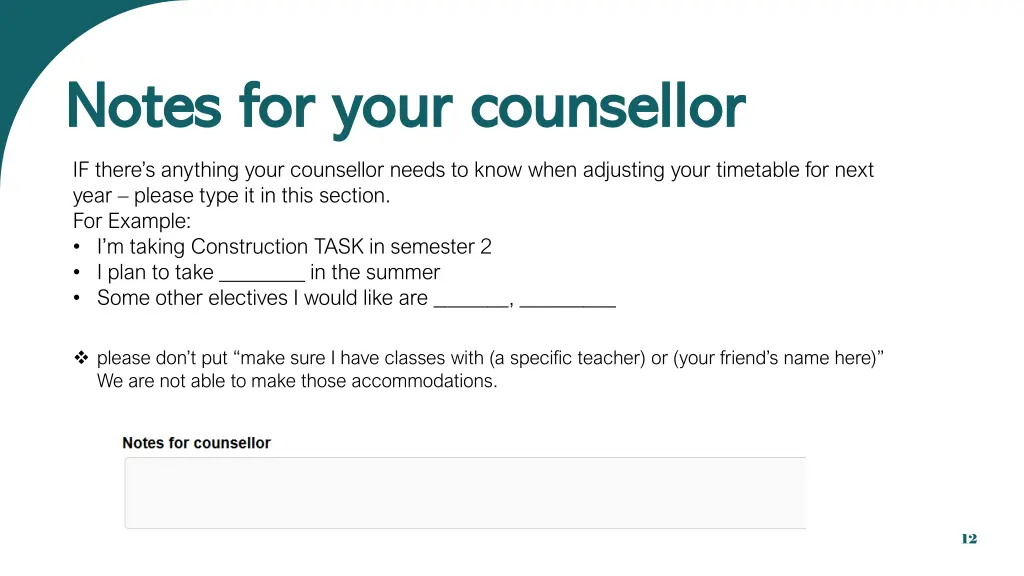 notes for your counsellor notes for your