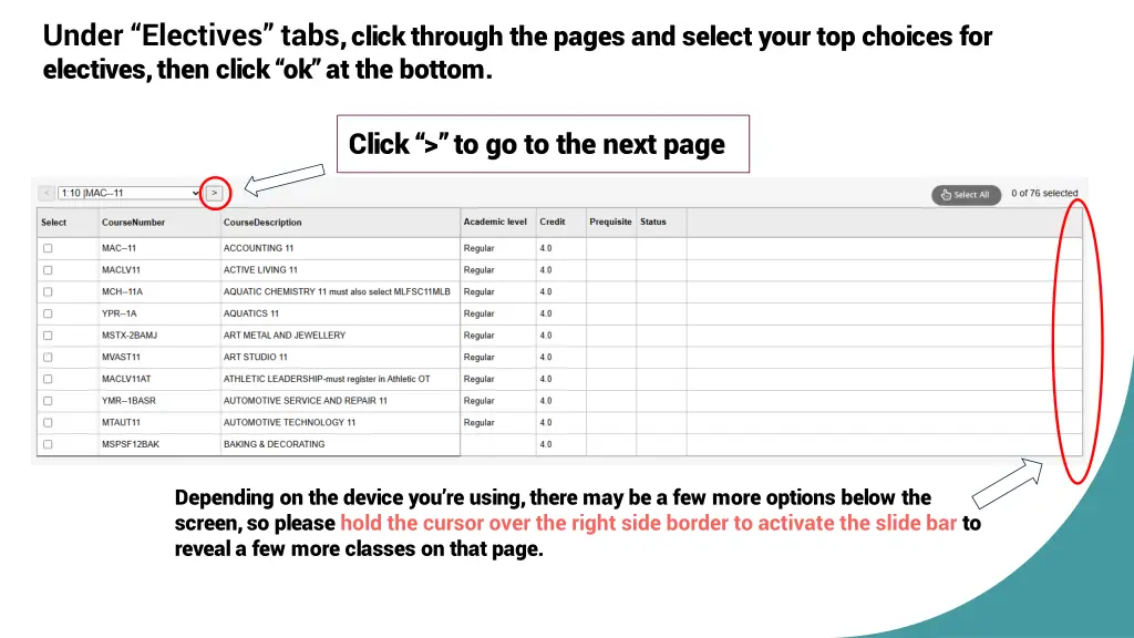 under electives tabs click through the pages