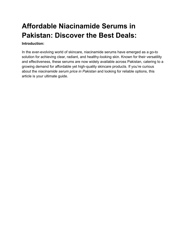 affordable niacinamide serums in pakistan