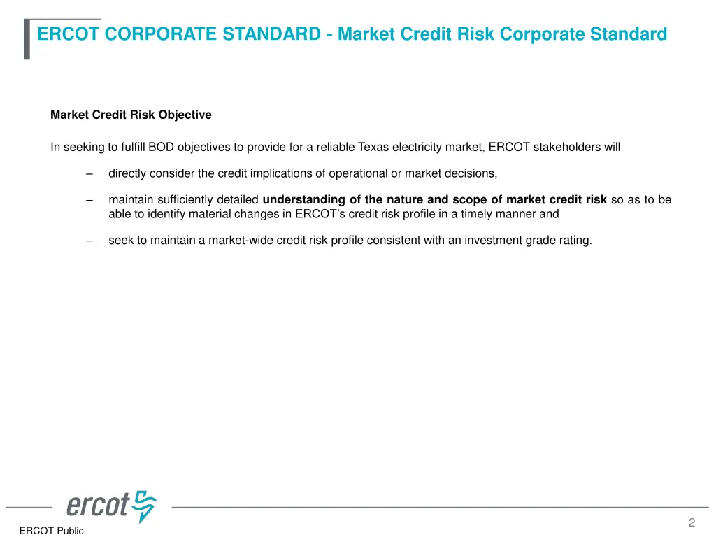ercot corporate standard market credit risk