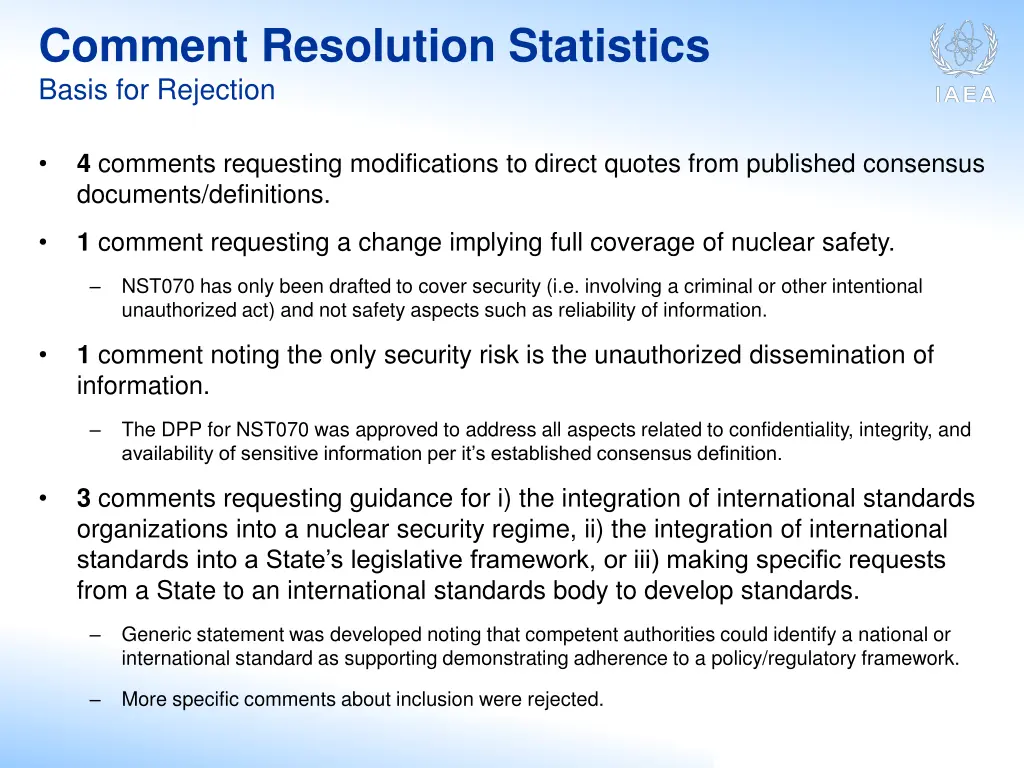 comment resolution statistics basis for rejection