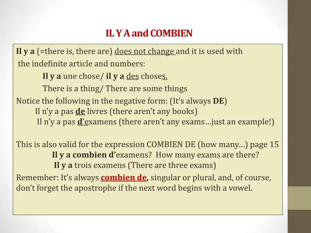 il y a and combien