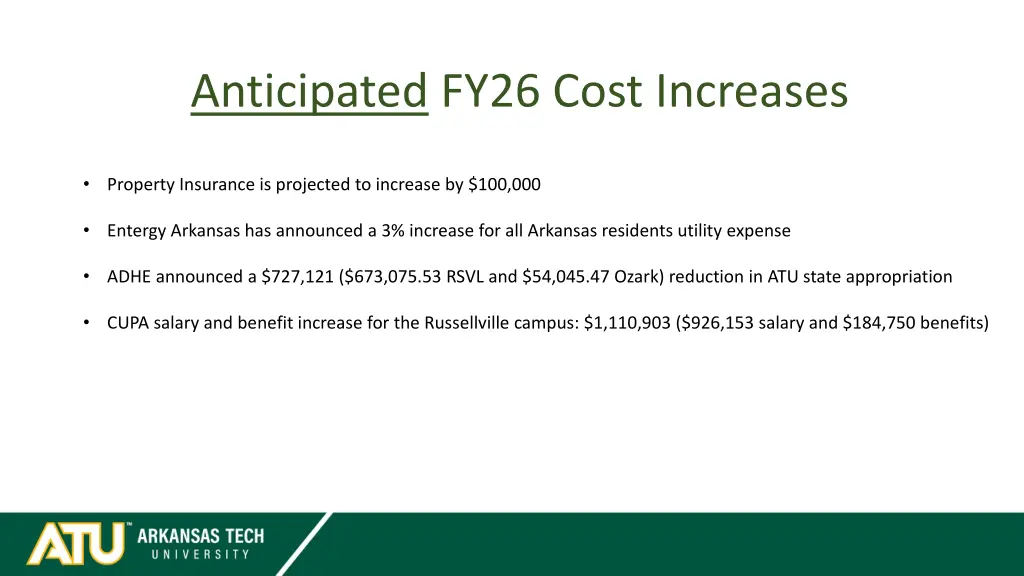 anticipated fy26 cost increases