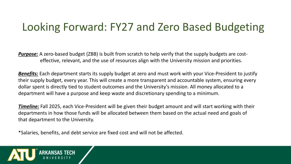 looking forward fy27 and zero based budgeting