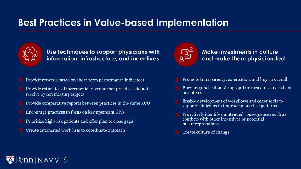 best practices in value based implementation