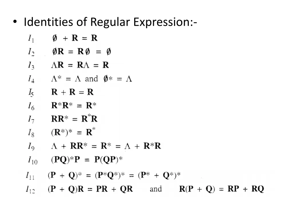 identities of regular expression