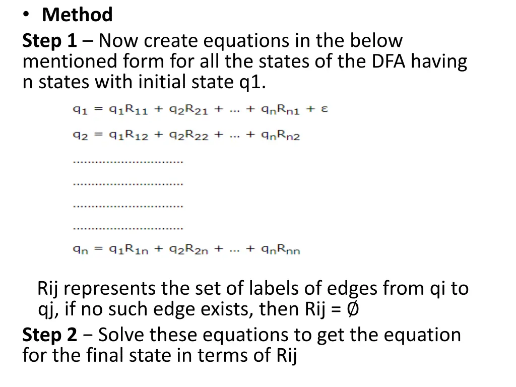 method step 1 now create equations in the below