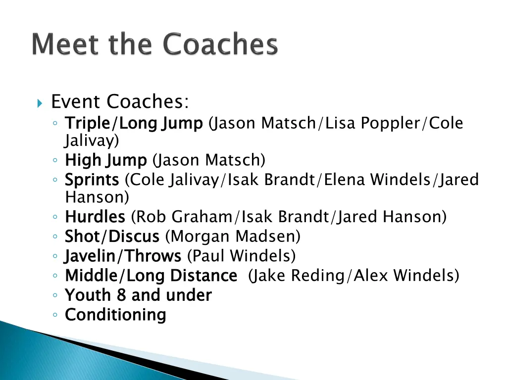 event coaches triple long jump jalivay high jump