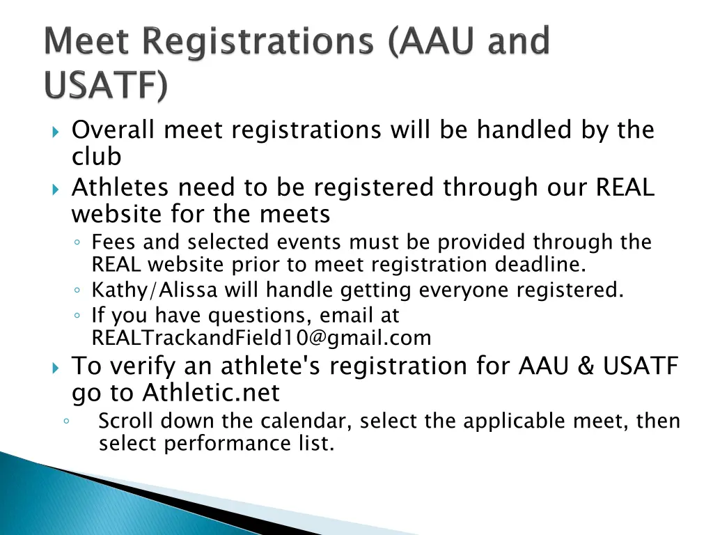 overall meet registrations will be handled