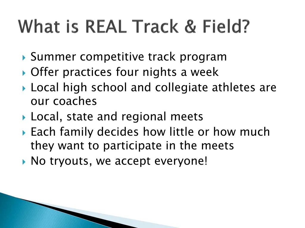 summer competitive track program offer practices
