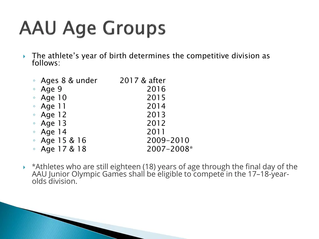 the athlete s year of birth determines
