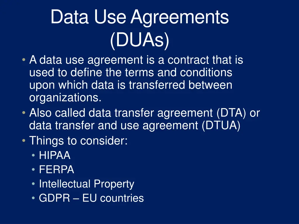data use agreements duas a data use agreement