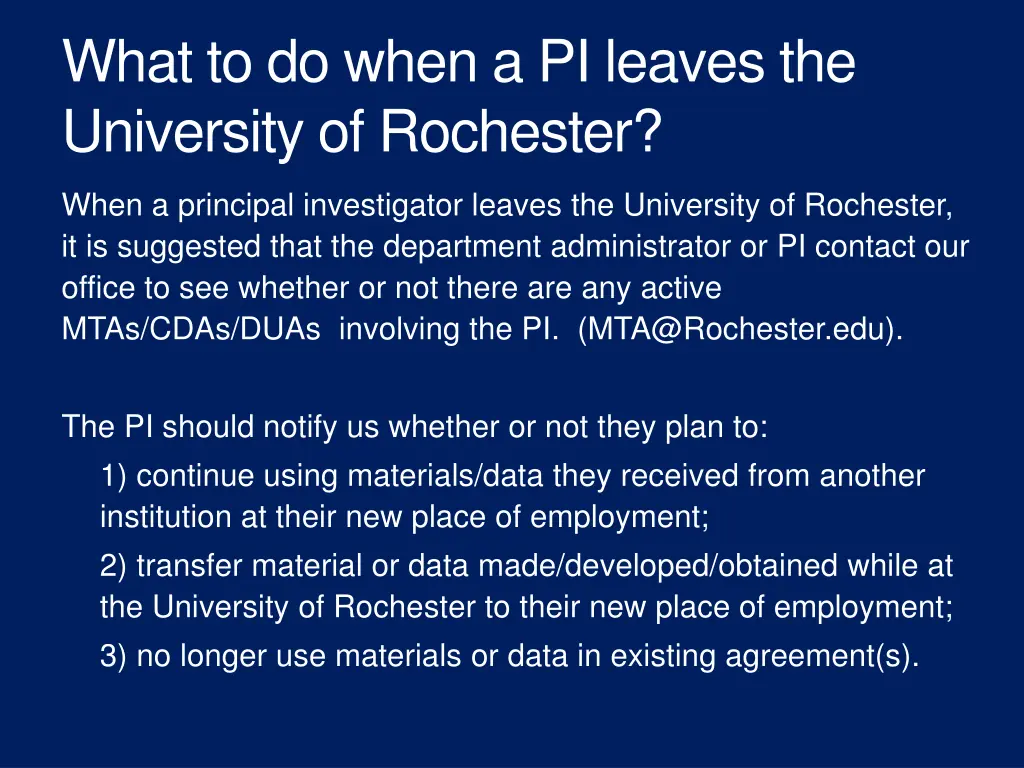 what to do when a pi leaves the university