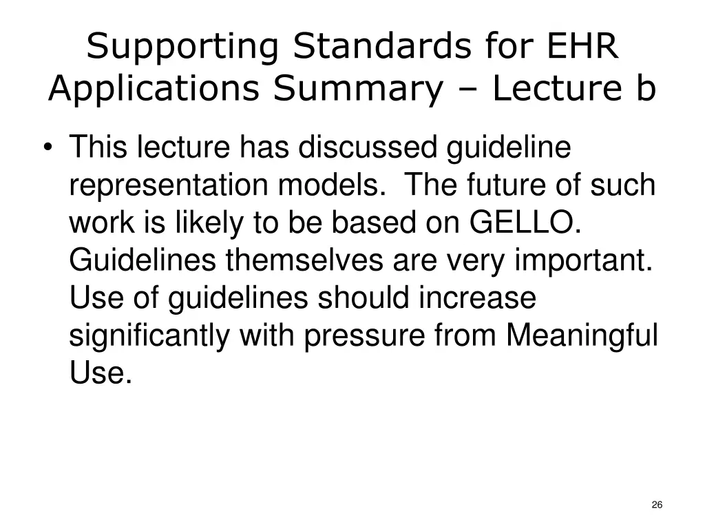 supporting standards for ehr applications summary