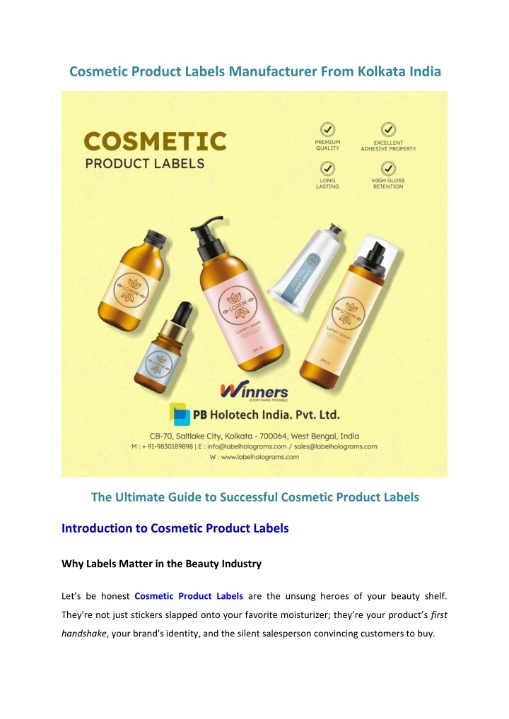 cosmetic product labels manufacturer from kolkata