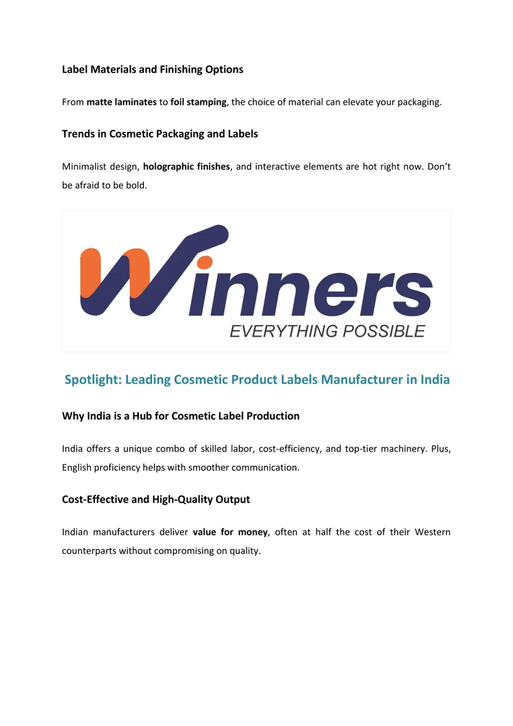 label materials and finishing options