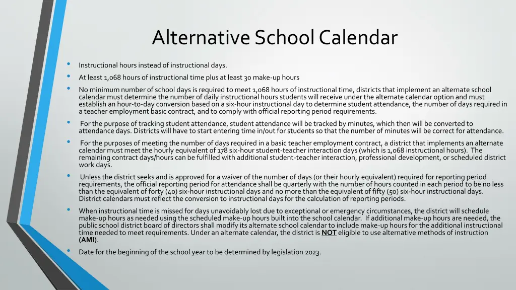 alternative school calendar