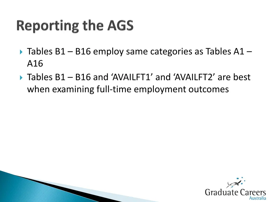tables b1 b16 employ same categories as tables