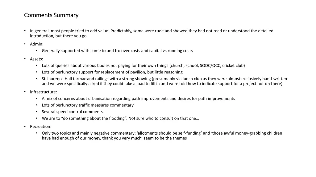 comments summary comments summary