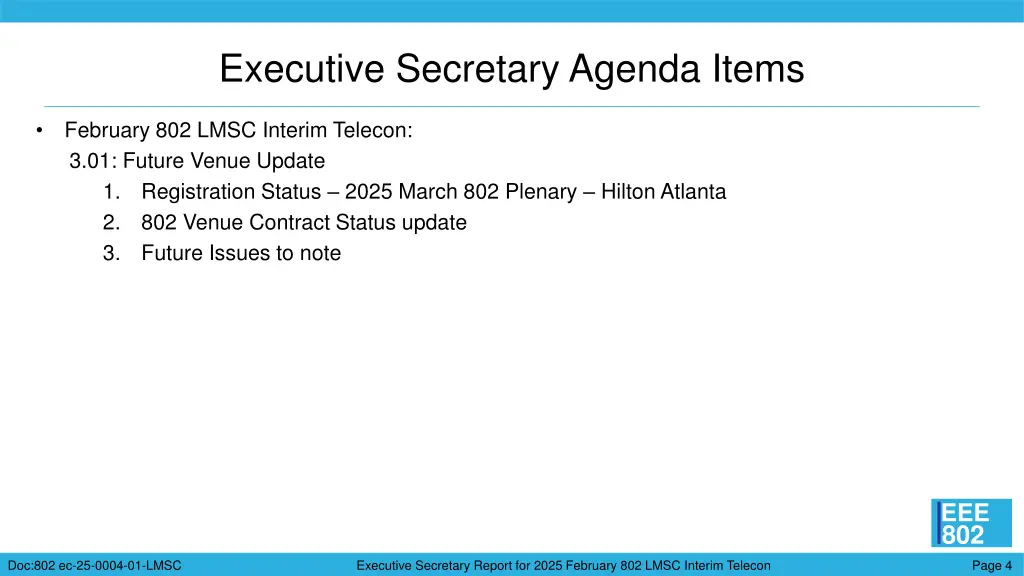 executive secretary agenda items