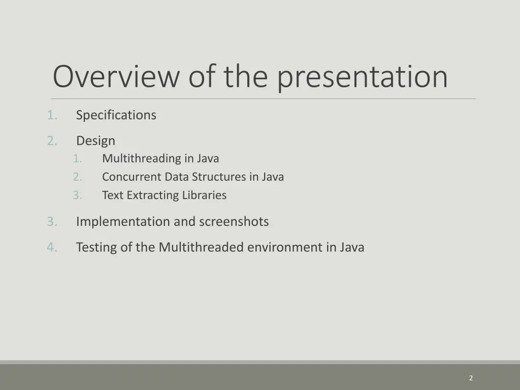 overview of the presentation