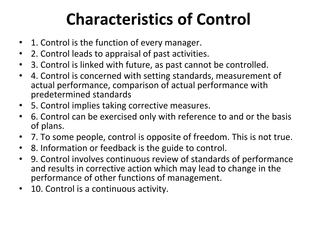 characteristics of control