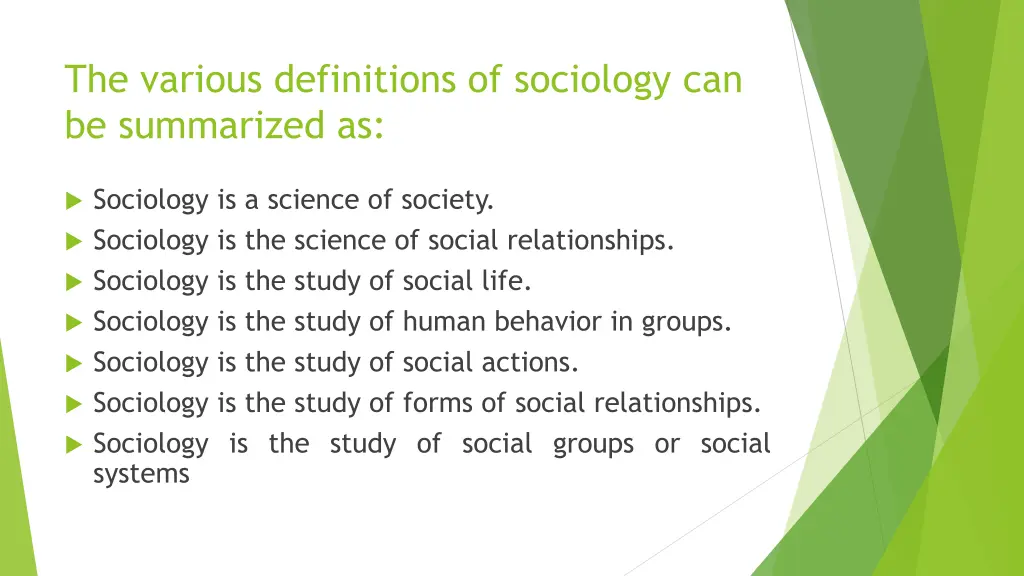 the various definitions of sociology