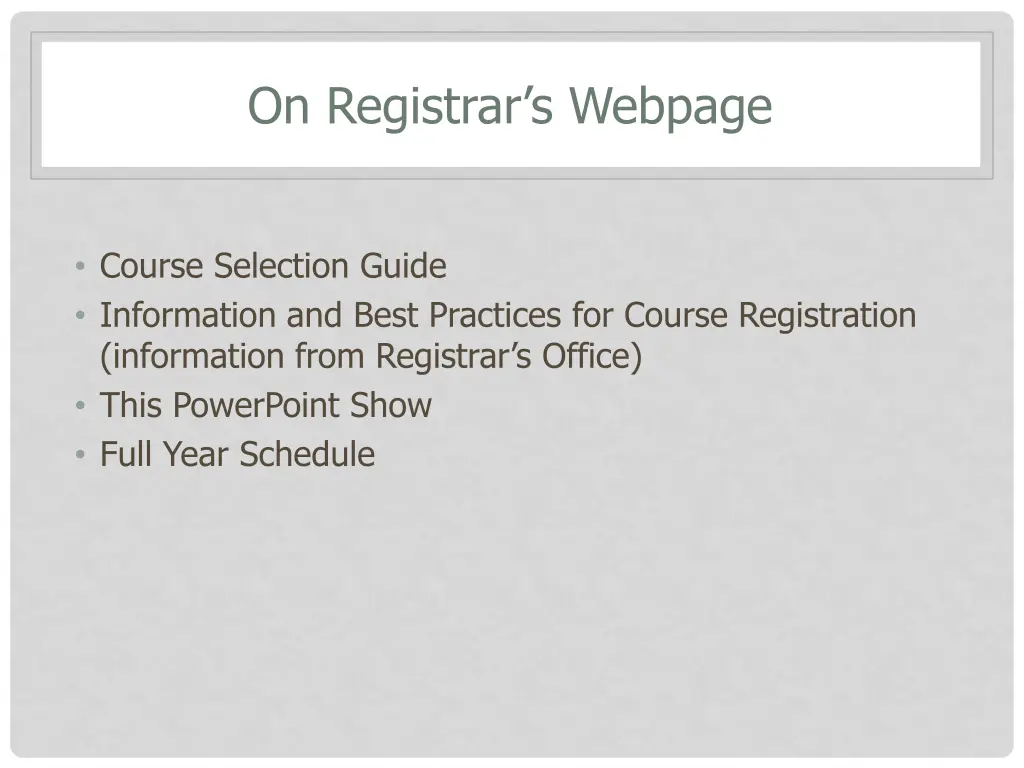 on registrar s webpage