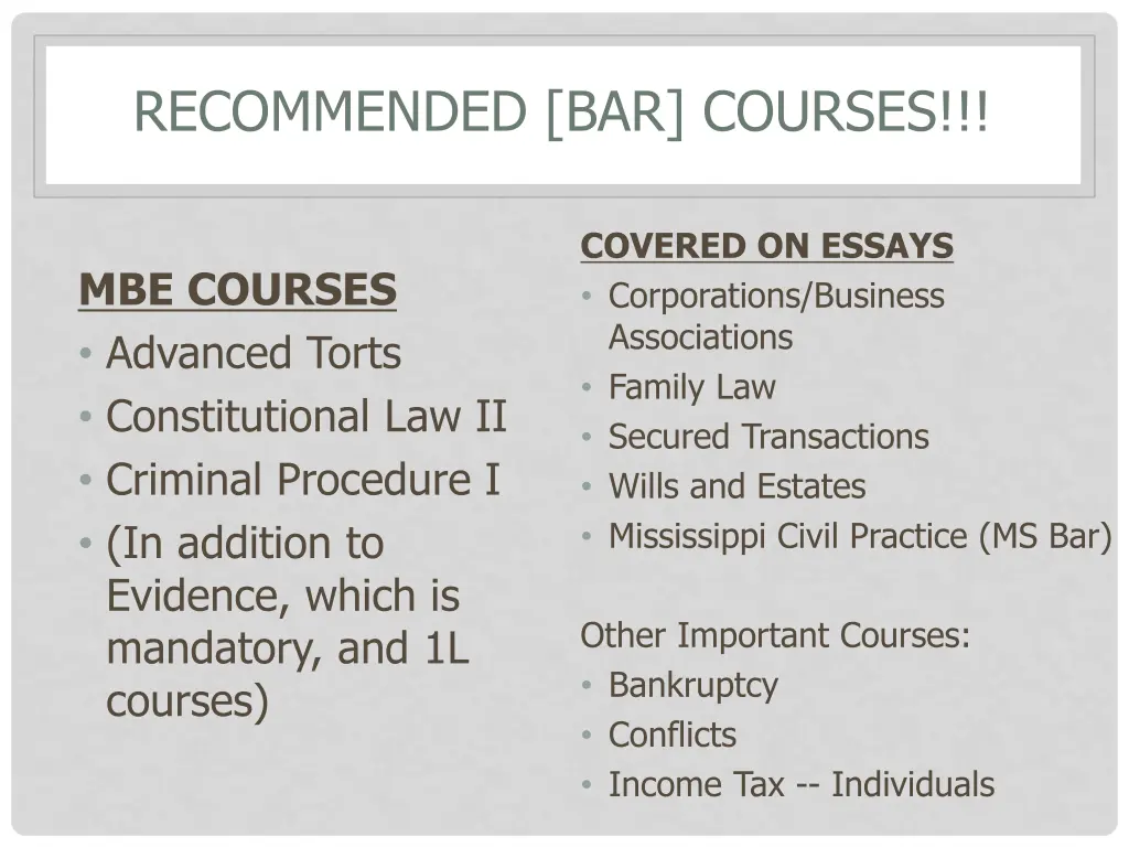 recommended bar courses