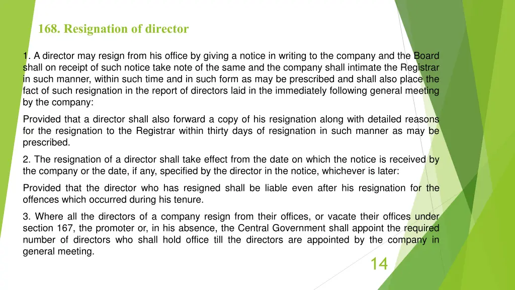 168 resignation of director