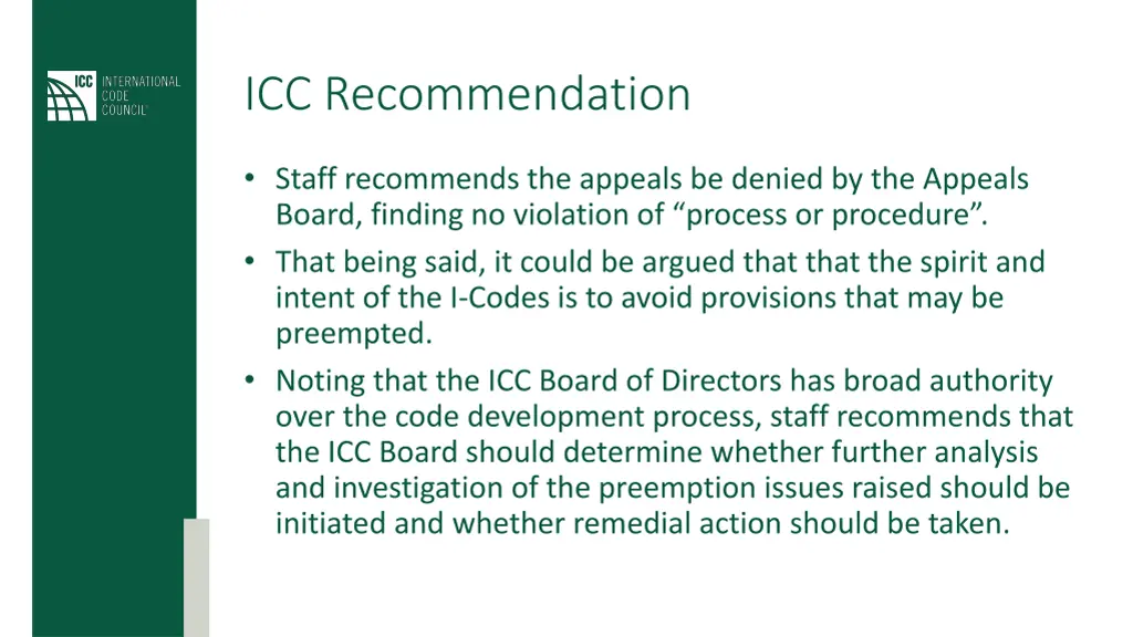 icc recommendation