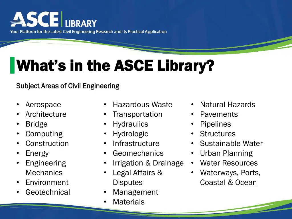 what s in the asce library what s in the asce