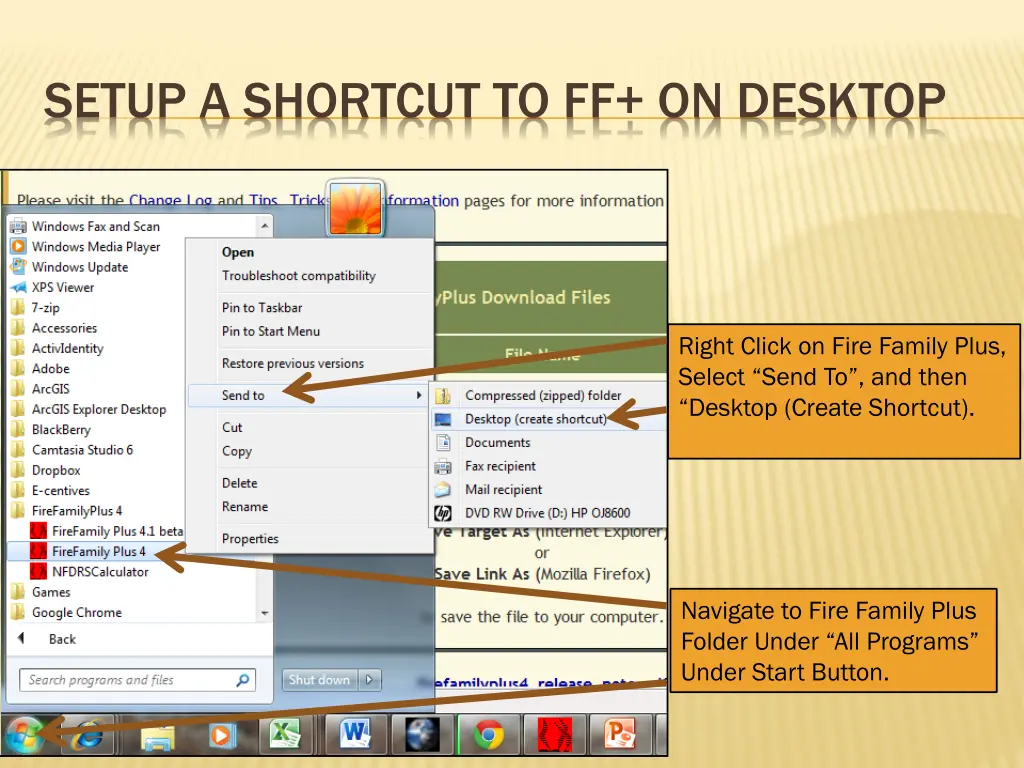setup a shortcut to ff on desktop