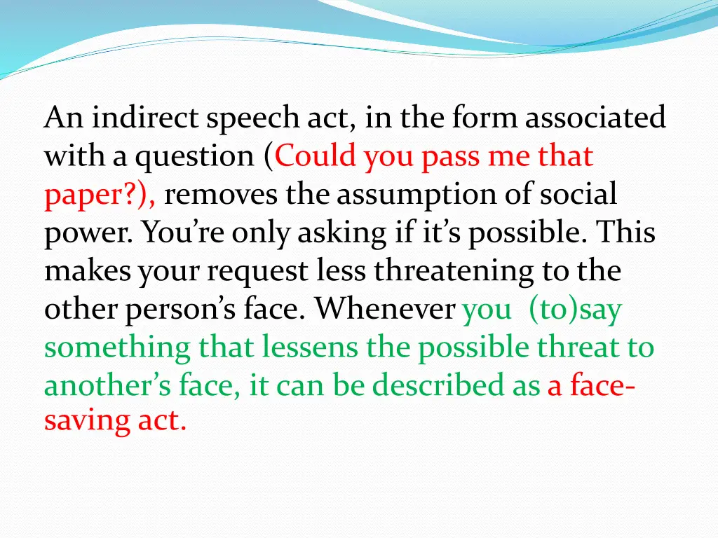 an indirect speech act in the form associated