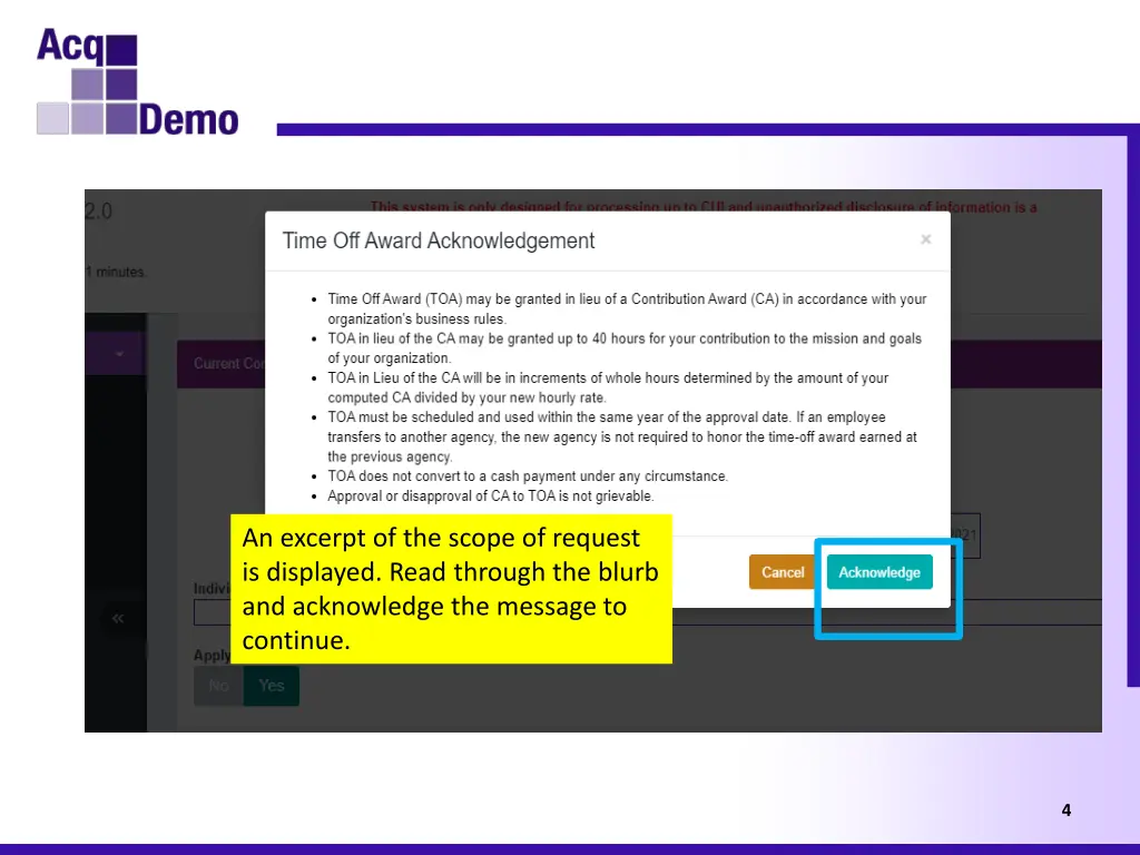 an excerpt of the scope of request is displayed