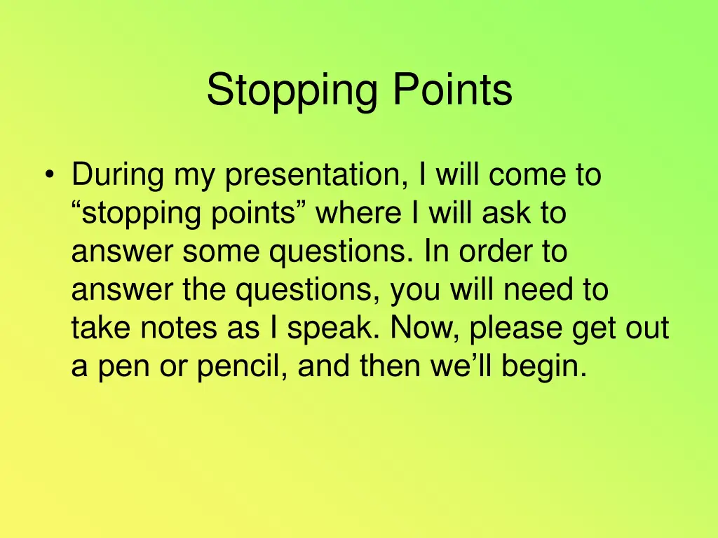 stopping points